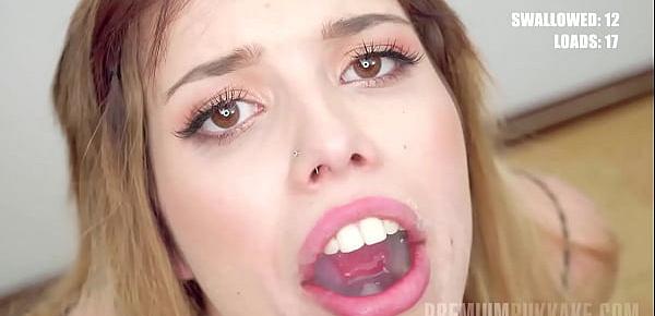  PremiumBukkake - Macarena Lewis swallows 56 huge mouthful cumshots